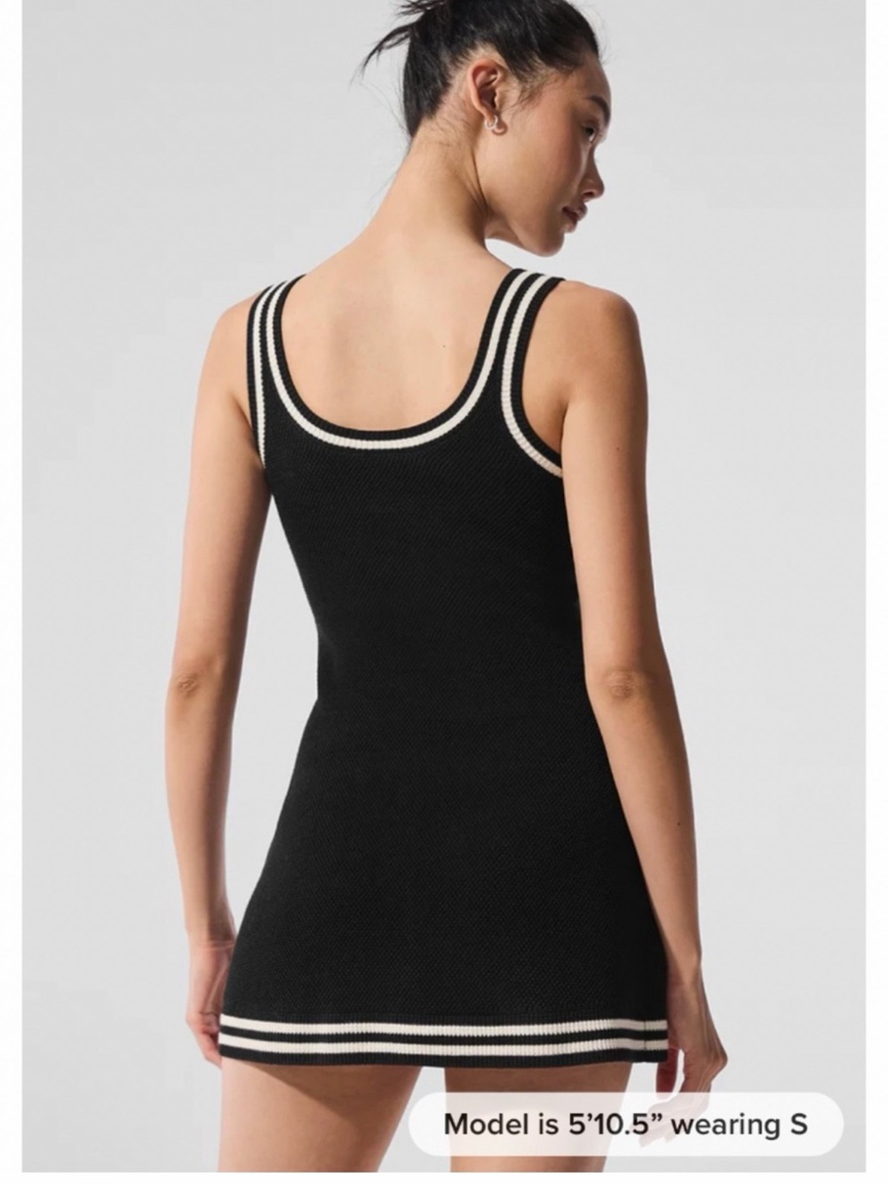 ALO Yoga Black Knit Tennis Mini Dress with Cream Trim - Picture 2 of 4